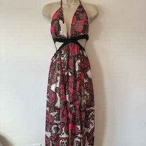 Charlotte Russe Backless Halter Dress in Pink and Black